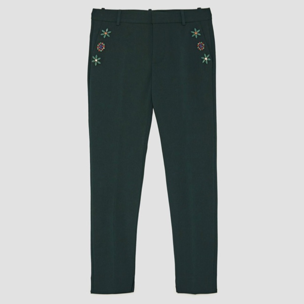 Zara Chino Trousers With Appliqués Green Emerald S